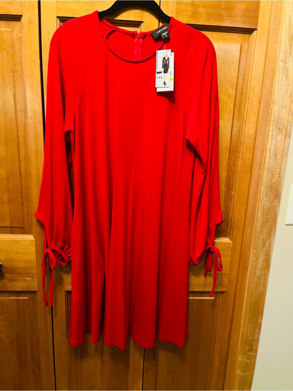 Karen Kane Red Long Sleeve Tie-Cuff Dress